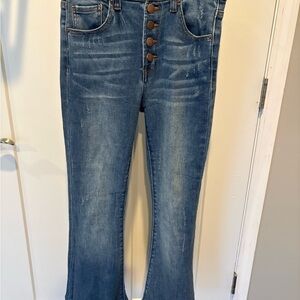 Risen Flare Button Fly Jeans in Faded Blue